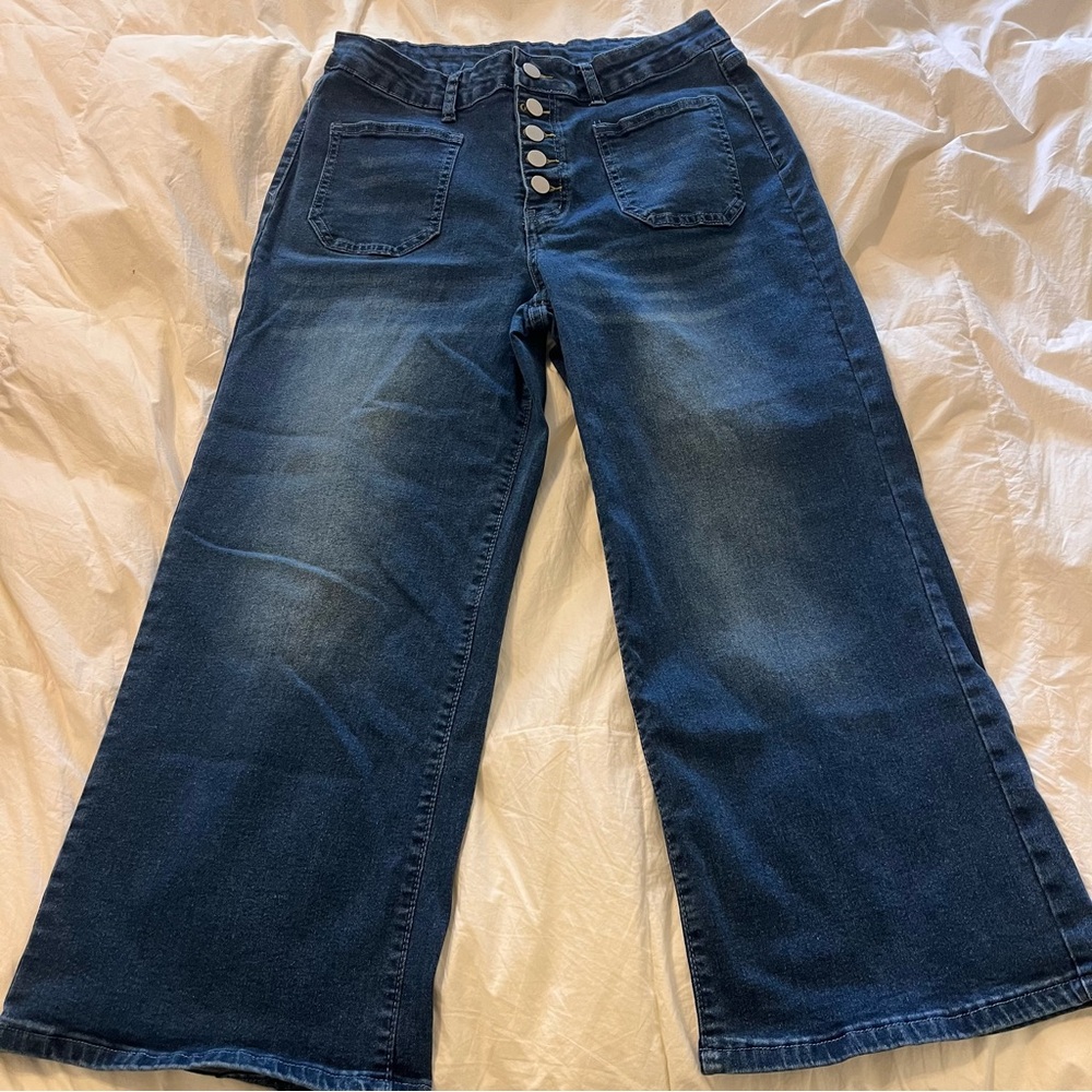 Stretch Denim High Rise Crop Wide Legs Sz XL - 16